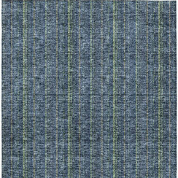 3' X 5' Blue Denim Blue And Mint Green Striped Washable Indoor Outdoor Area Rug