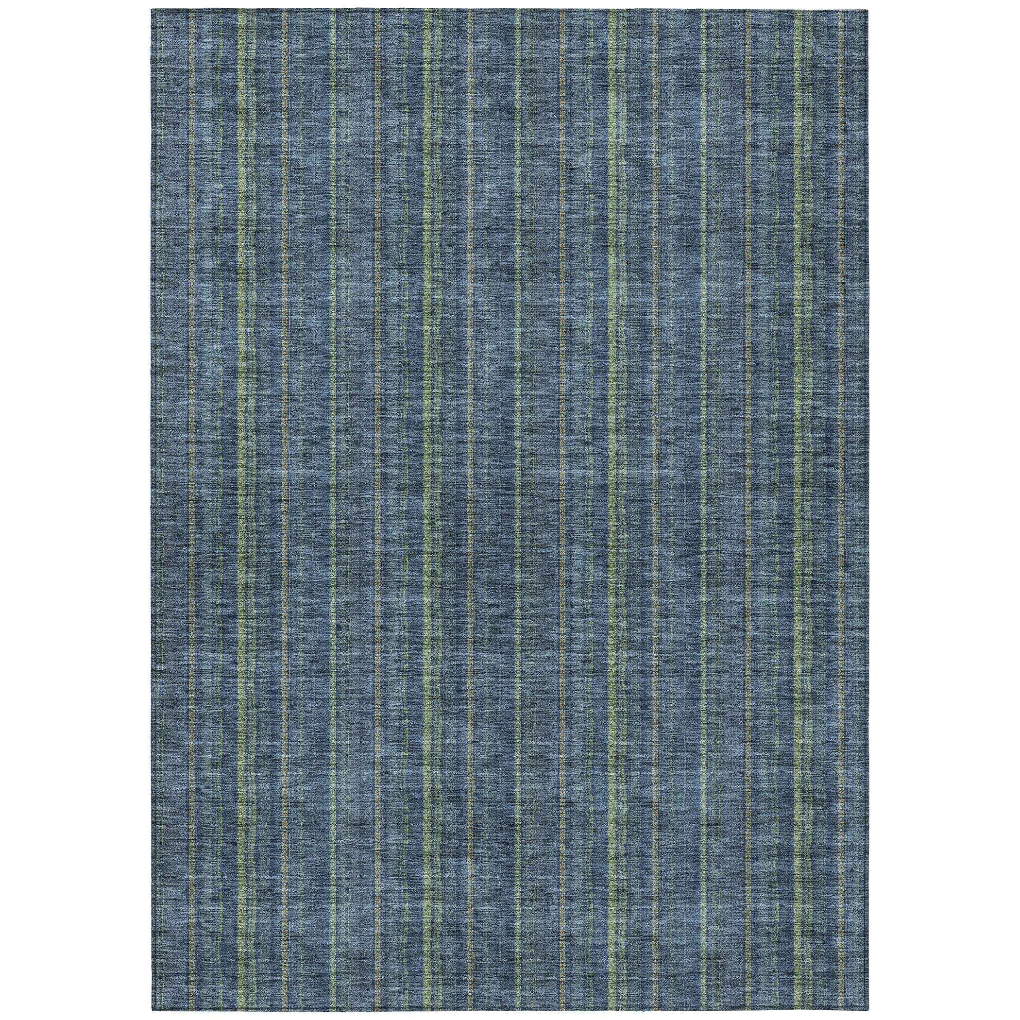 3' X 5' Blue Denim Blue And Mint Green Striped Washable Indoor Outdoor Area Rug