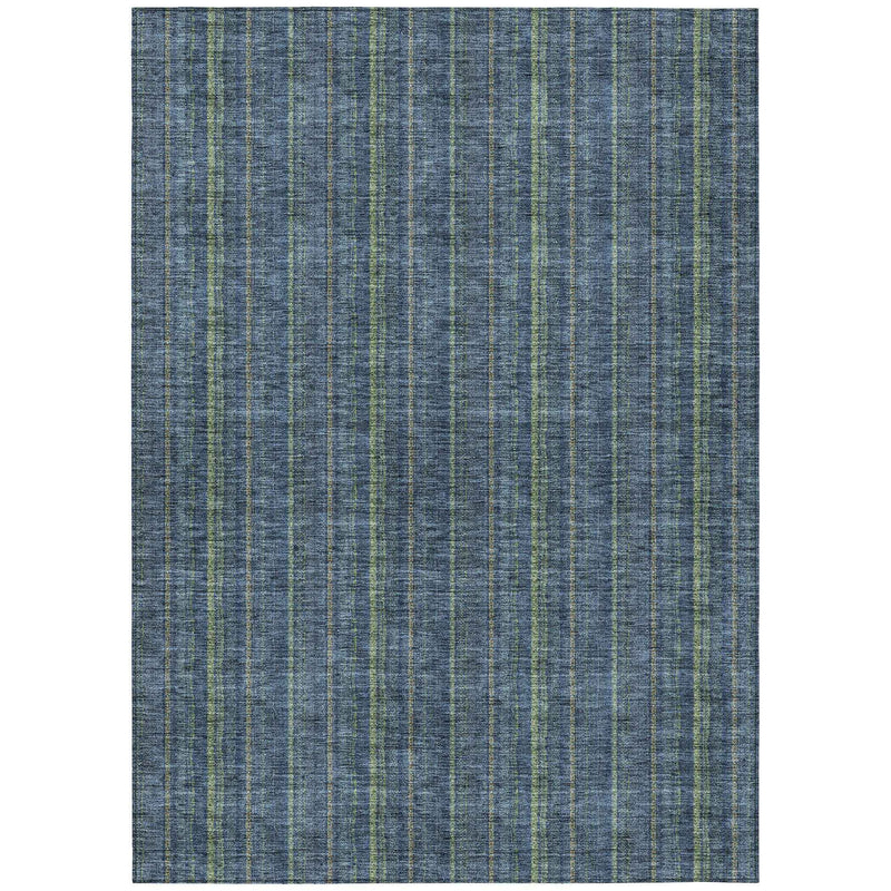 5' X 8' Blue Denim Blue And Mint Green Striped Washable Indoor Outdoor Area Rug