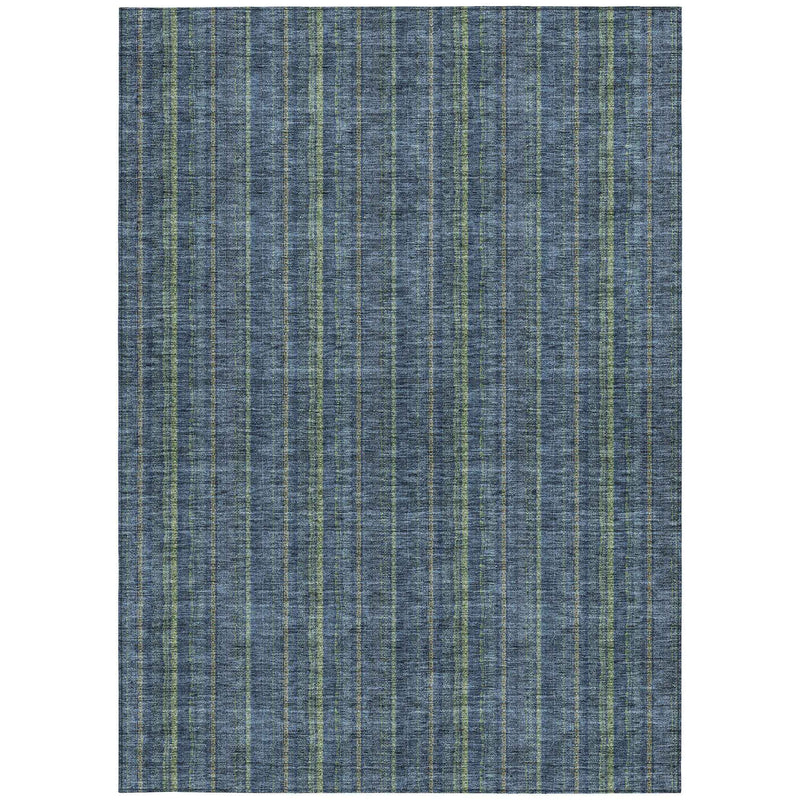 5' X 8' Blue Denim Blue And Mint Green Striped Washable Indoor Outdoor Area Rug