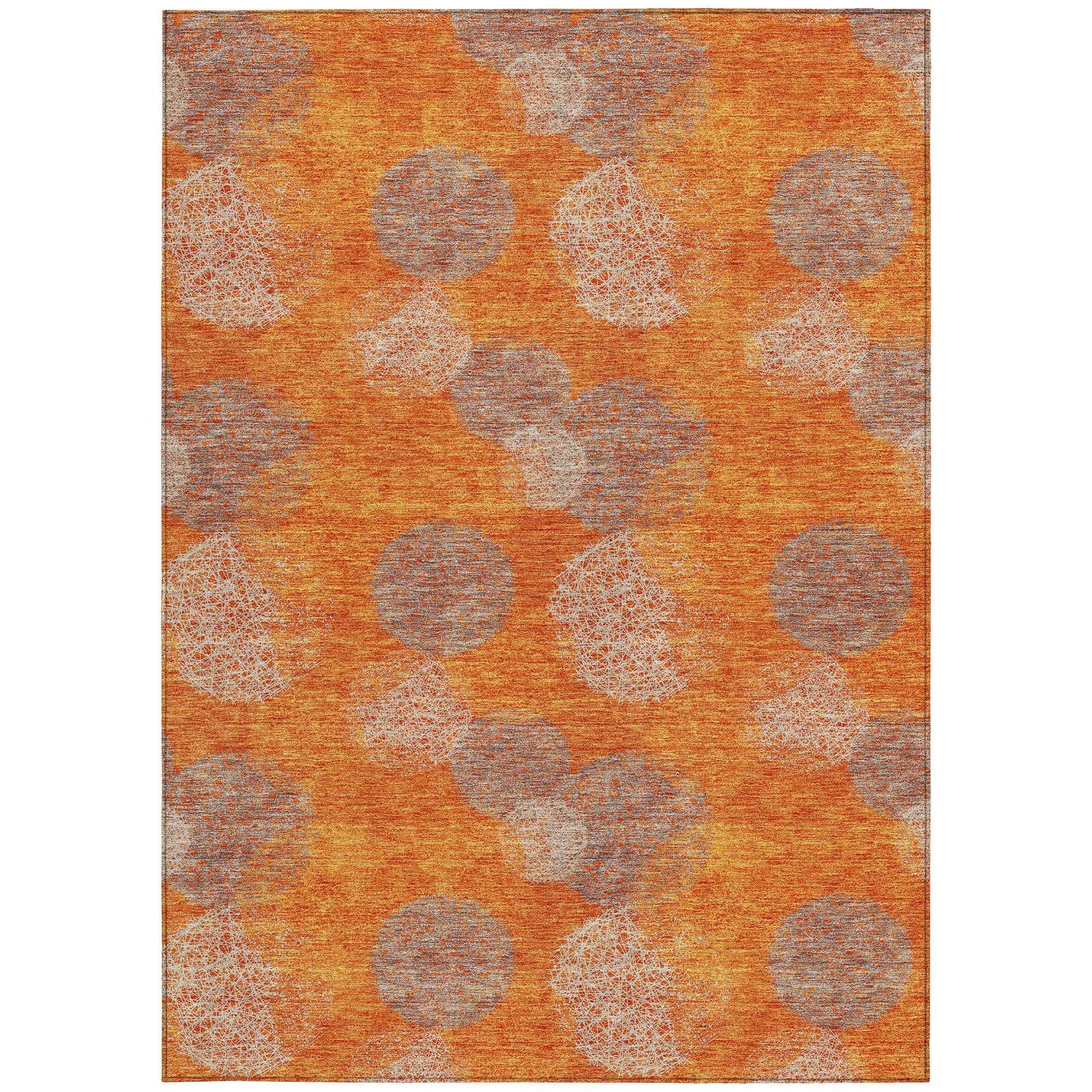 3' X 5' Orange Silver And Peach Polka Dot Washable Indoor Outdoor Area Rug