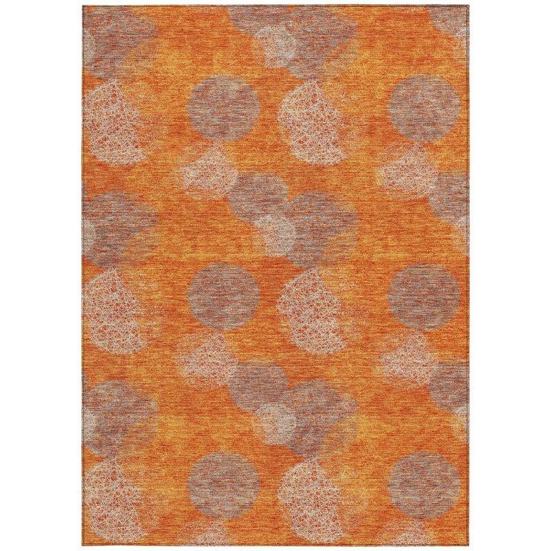 3' X 5' Orange Silver And Peach Polka Dot Washable Indoor Outdoor Area Rug