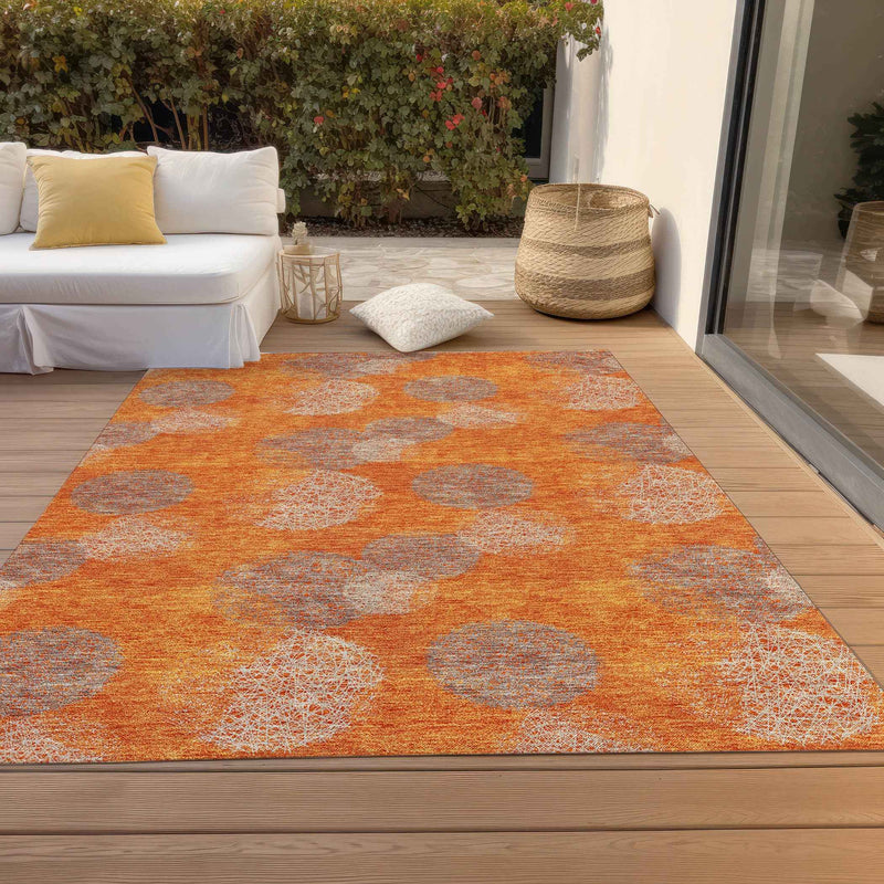 3' X 5' Orange Silver And Peach Polka Dot Washable Indoor Outdoor Area Rug