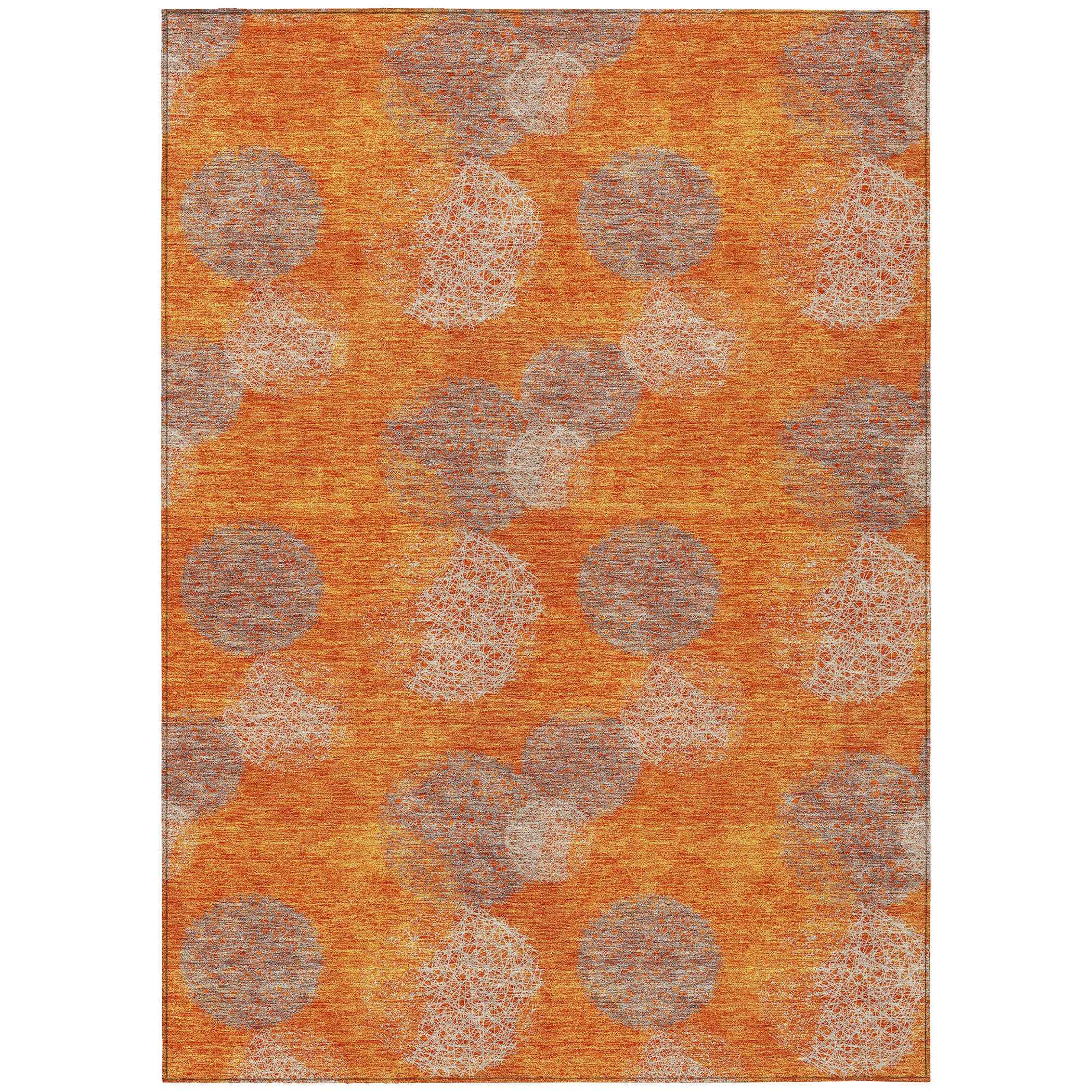 3' X 5' Orange Silver And Peach Polka Dot Washable Indoor Outdoor Area Rug