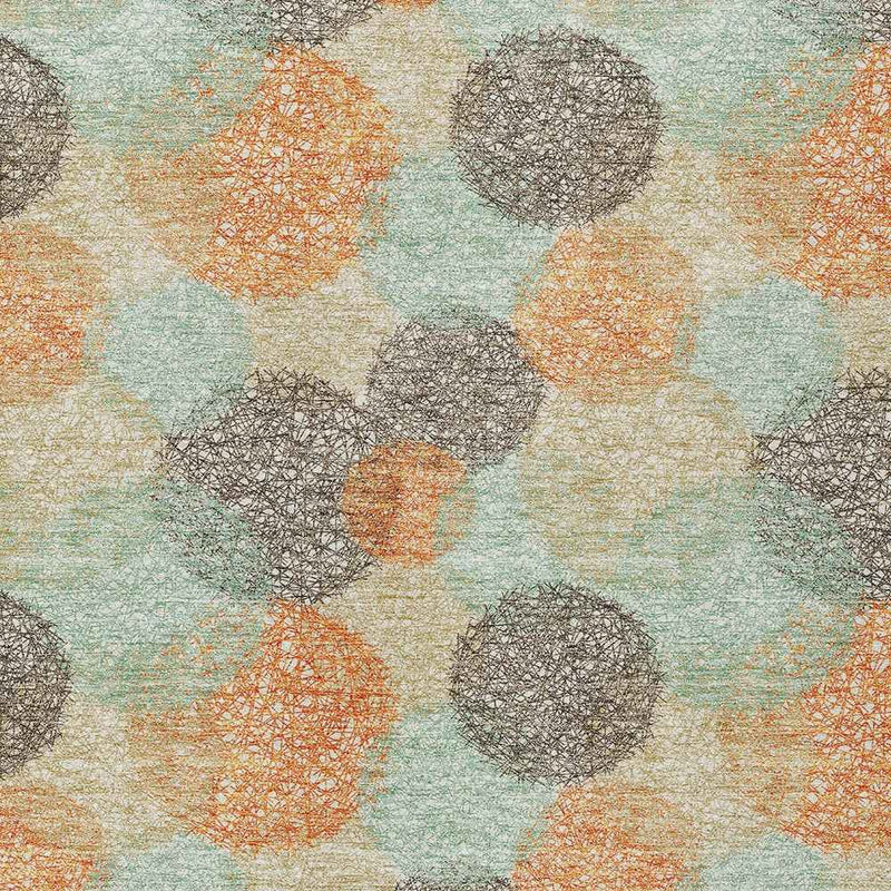 3' X 5' Beige Aqua And Orange Polka Dot Washable Indoor Outdoor Area Rug