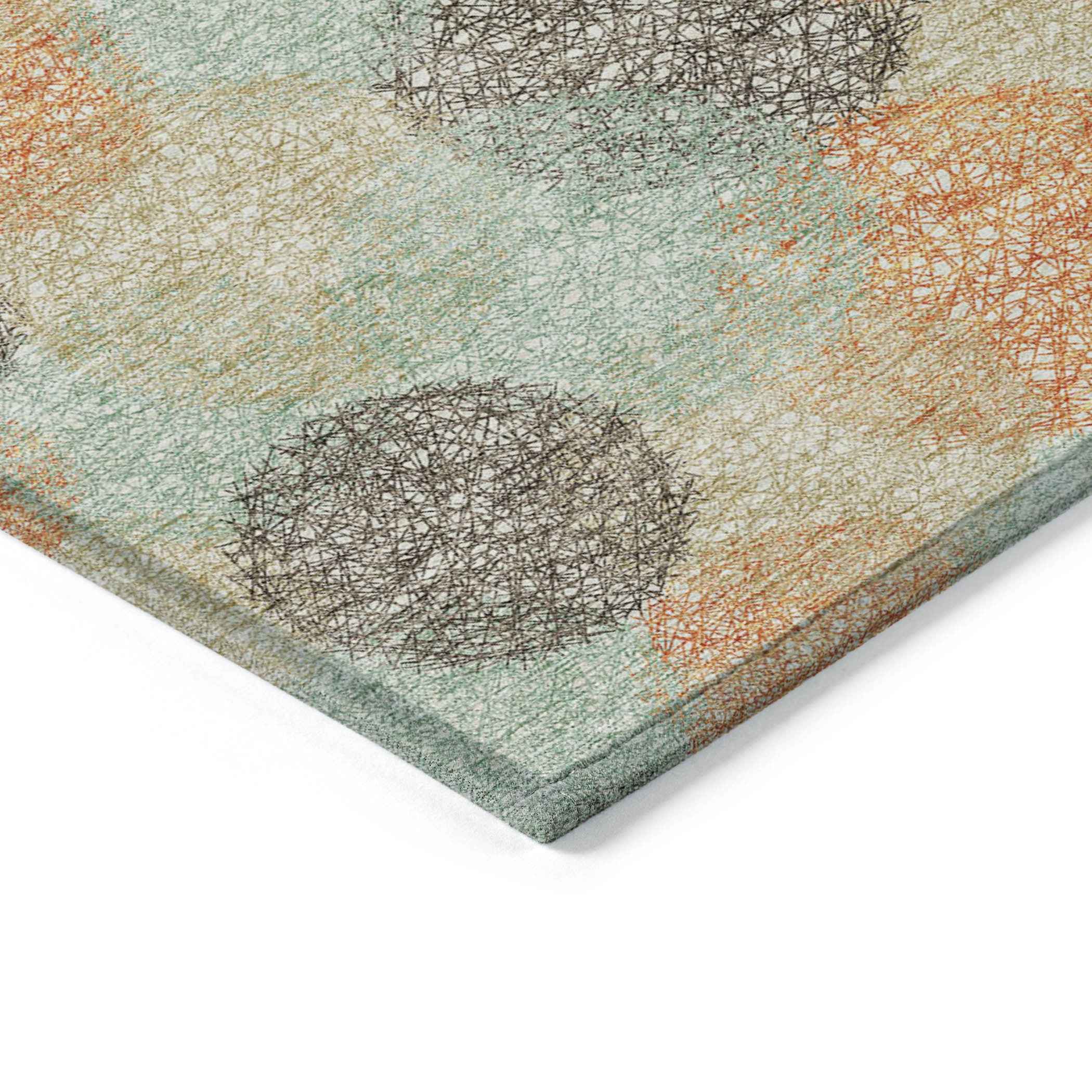 3' X 5' Beige Aqua And Orange Polka Dot Washable Indoor Outdoor Area Rug