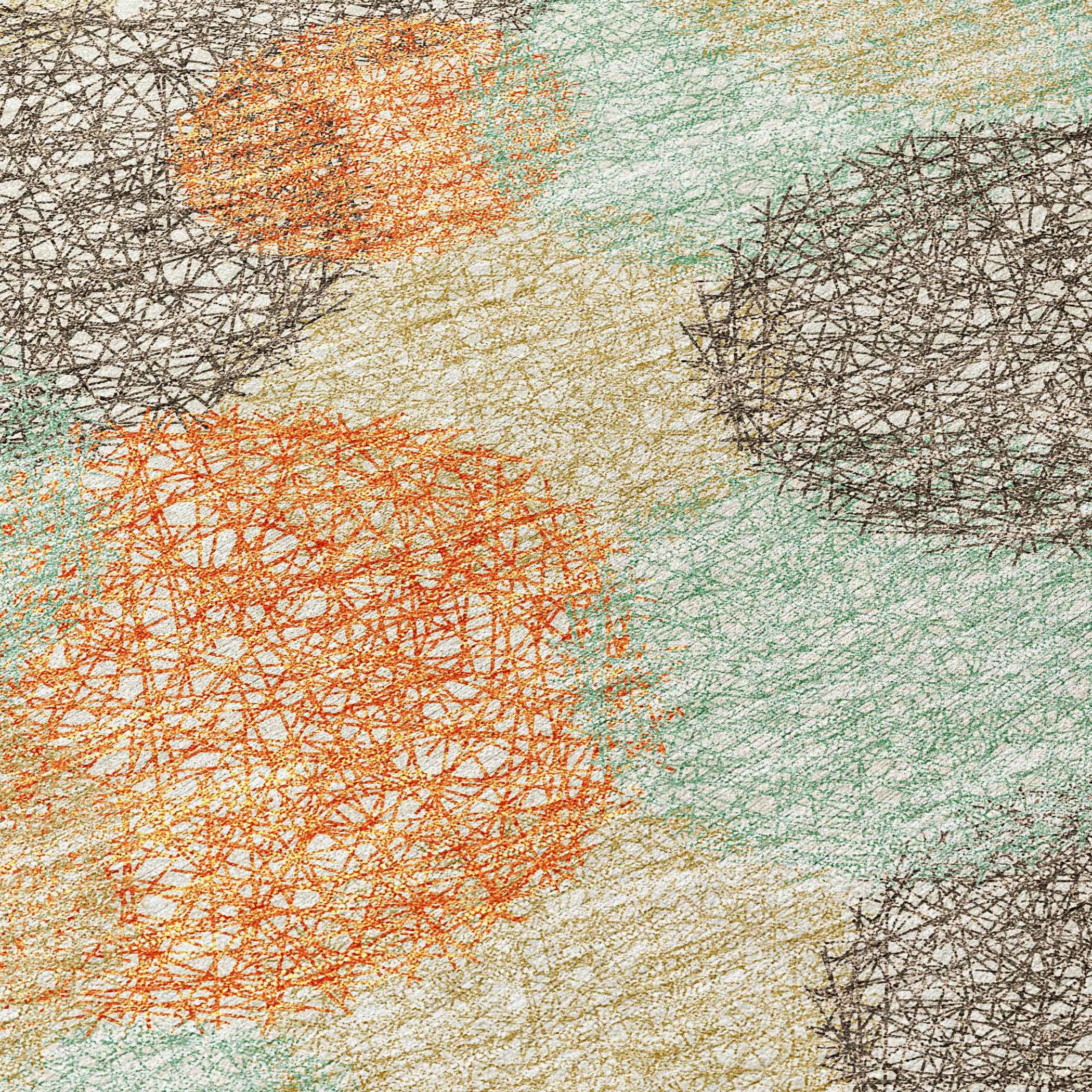 3' X 5' Beige Aqua And Orange Polka Dot Washable Indoor Outdoor Area Rug