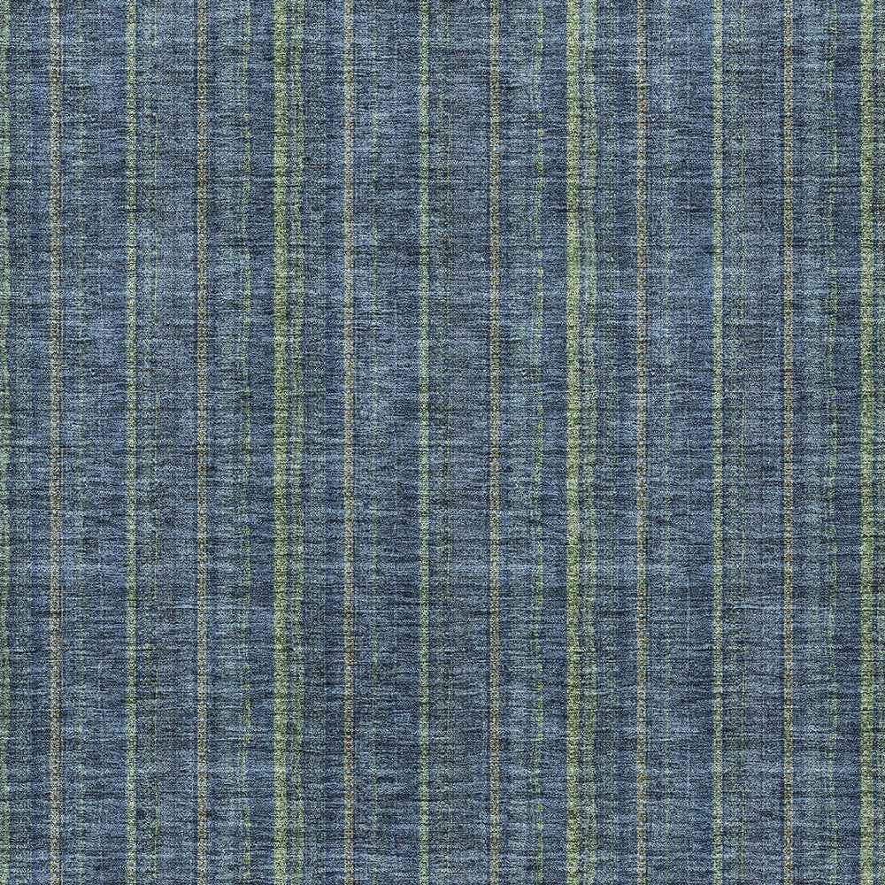 10' X 14' Blue Denim Blue And Mint Green Striped Washable Indoor Outdoor Area Rug