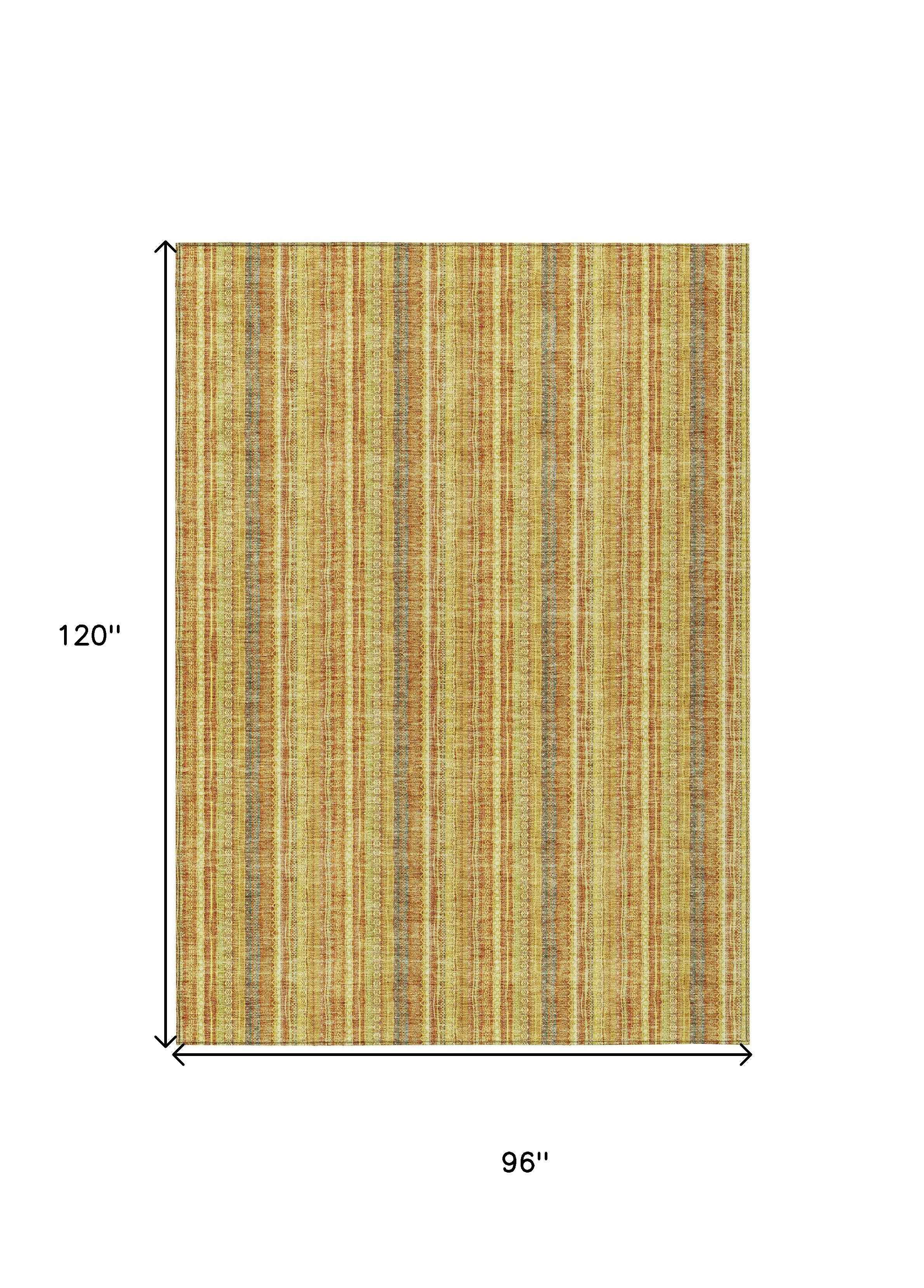 8' X 10' Gold And Copper Striped Washable Indoor Outdoor Area Rug