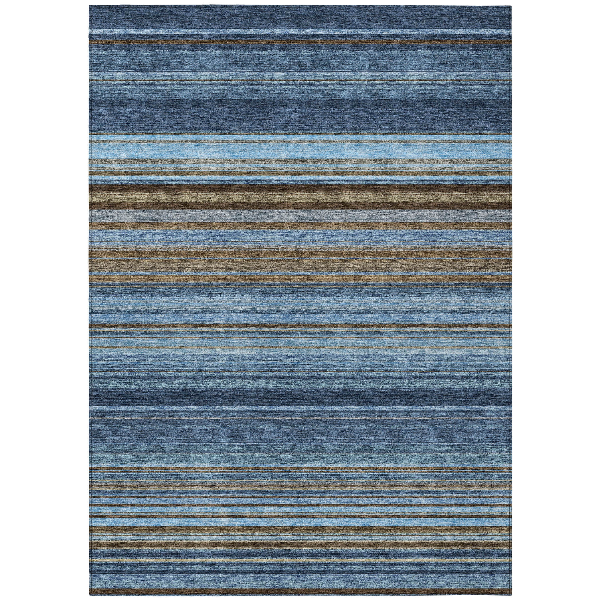 10' X 14' Navy Blue Sky Blue And Taupe Striped Washable Indoor Outdoor Area Rug - Sports & Outdoor