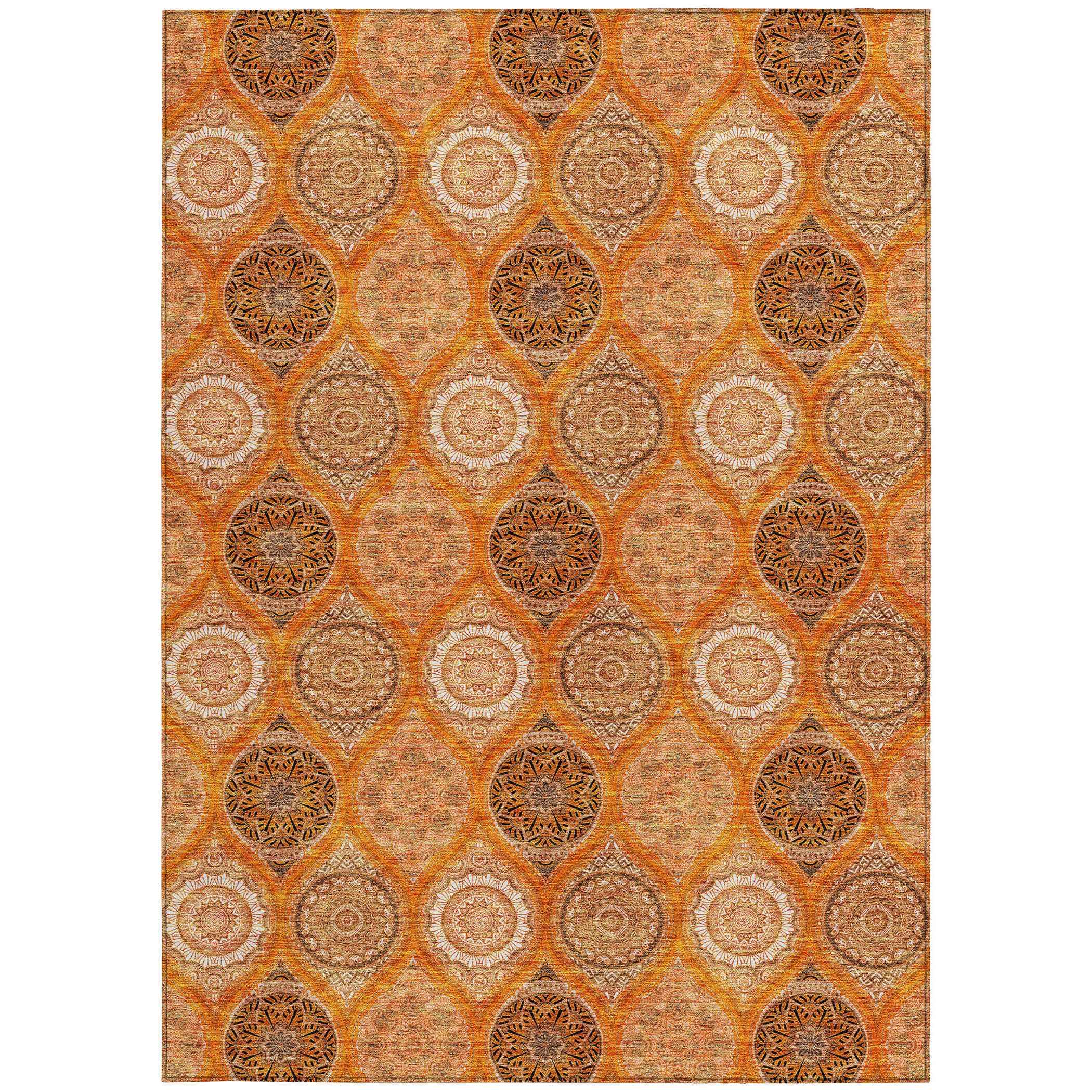 8' X 10' Orange Ivory And Gray Floral Medallion Washable Indoor Outdoor Area Rug