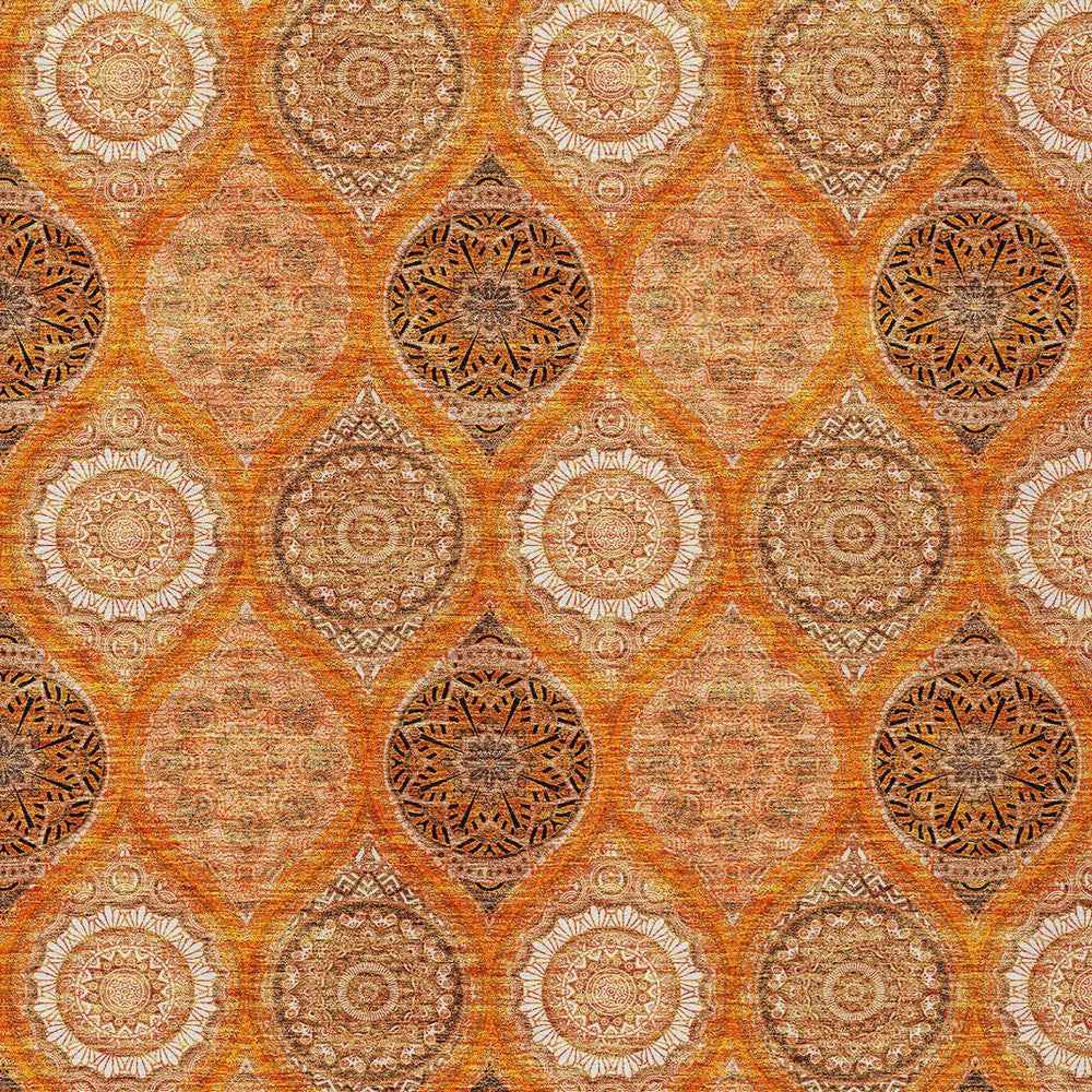 8' X 10' Orange Ivory And Gray Floral Medallion Washable Indoor Outdoor Area Rug