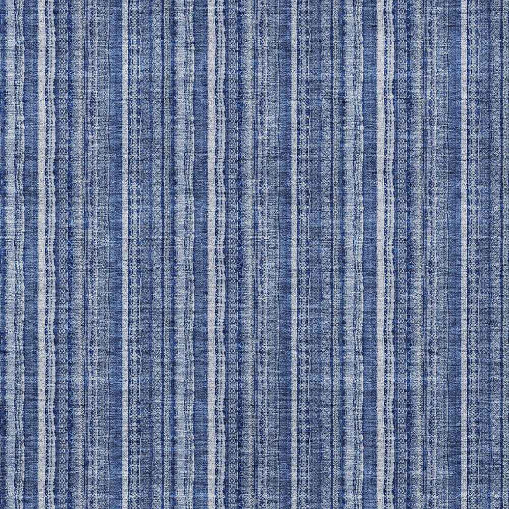 10' X 14' Denim Blue And Ivory Striped Washable Indoor Outdoor Area Rug