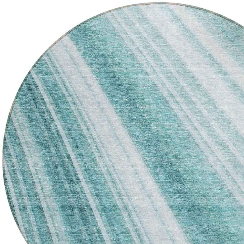 8' Teal Blue Turquoise And Aqua Round Striped Washable Indoor Outdoor Area Rug