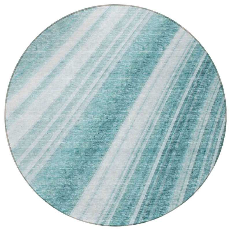 8' Teal Blue Turquoise And Aqua Round Striped Washable Indoor Outdoor Area Rug