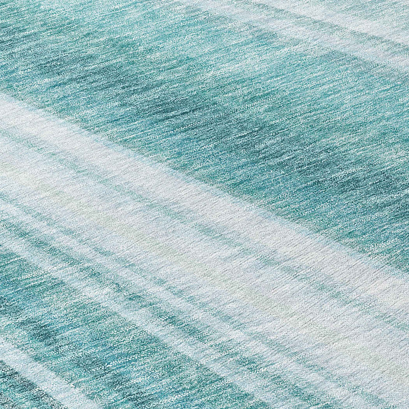 8' Teal Blue Turquoise And Aqua Round Striped Washable Indoor Outdoor Area Rug