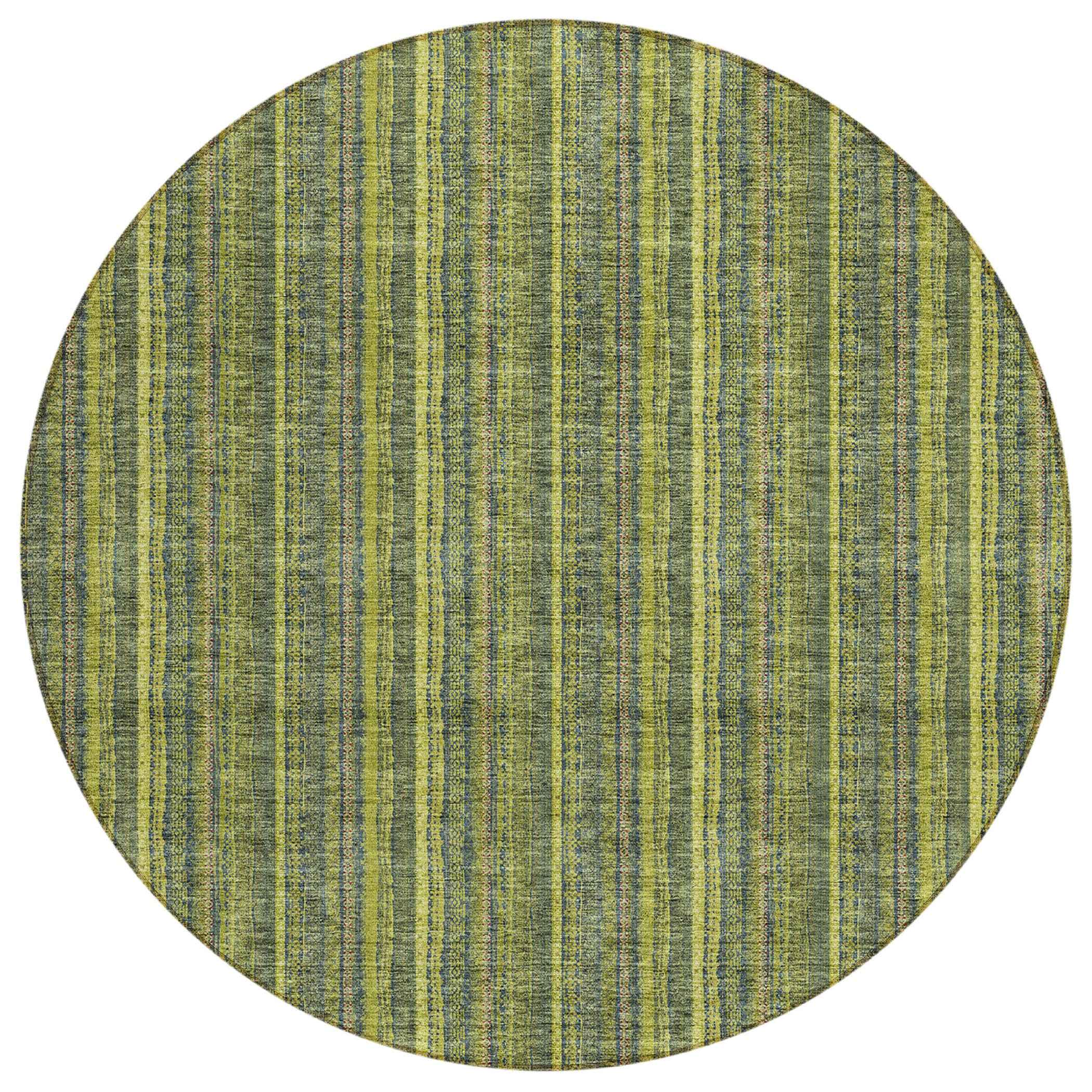 8' Olive Green And Lime Green Round Striped Washable Indoor Outdoor Area Rug