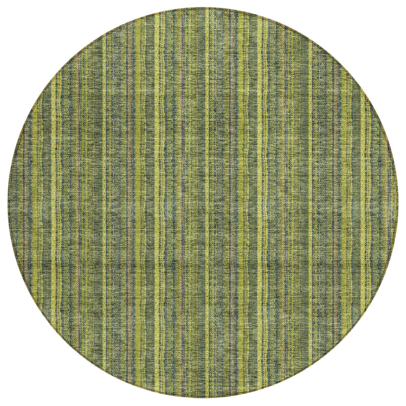 8' Olive Green And Lime Green Round Striped Washable Indoor Outdoor Area Rug