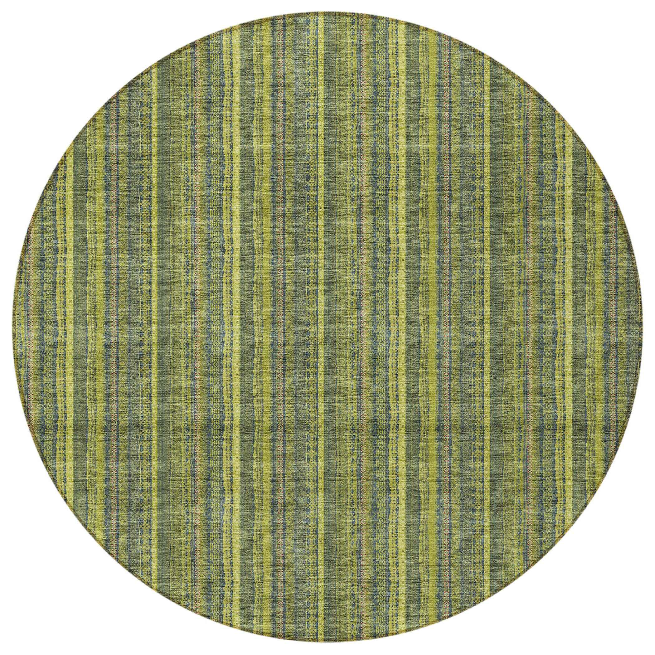 8' Olive Green And Lime Green Round Striped Washable Indoor Outdoor Area Rug