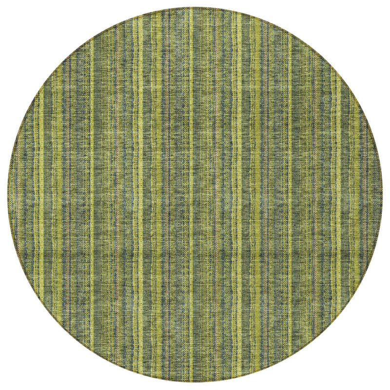 8' Olive Green And Lime Green Round Striped Washable Indoor Outdoor Area Rug