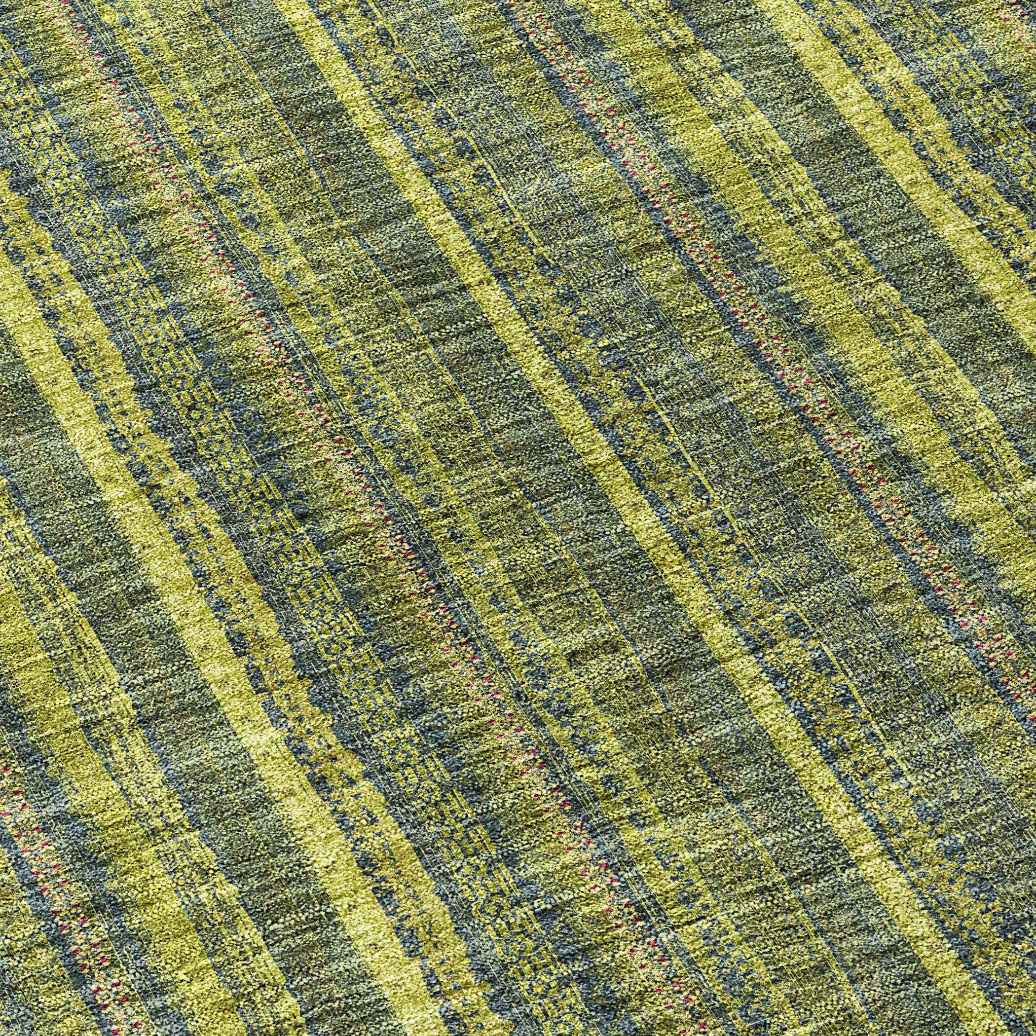 8' Olive Green And Lime Green Round Striped Washable Indoor Outdoor Area Rug