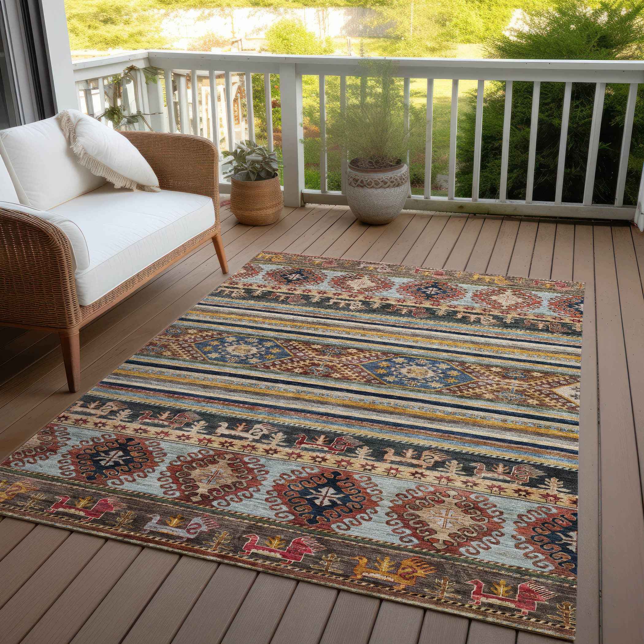 9' X 12' Rust Gray And Gold Tribal Washable Indoor Outdoor Area Rug