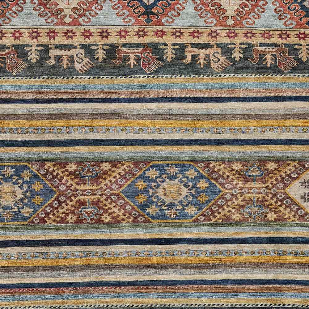 9' X 12' Rust Gray And Gold Tribal Washable Indoor Outdoor Area Rug