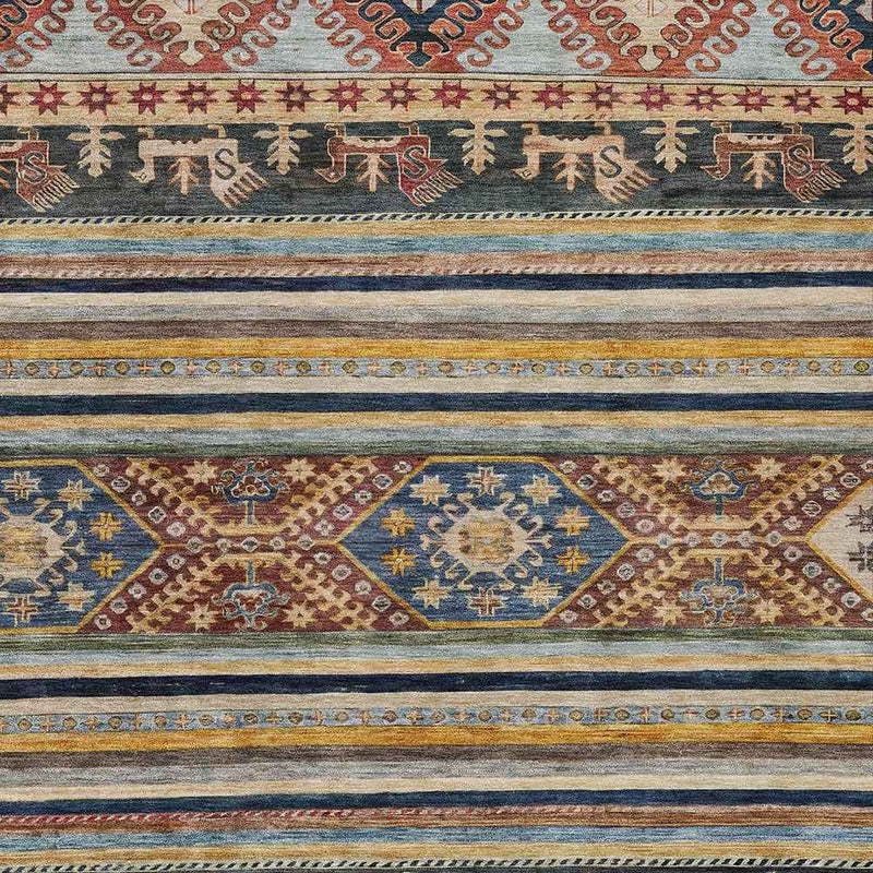 9' X 12' Rust Gray And Gold Tribal Washable Indoor Outdoor Area Rug