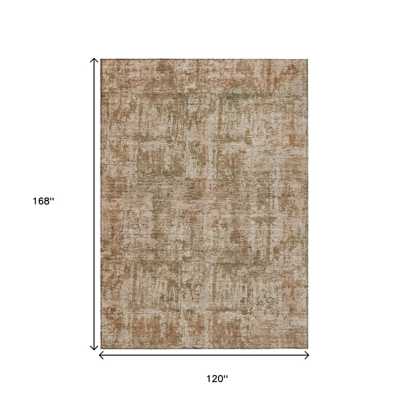 10' X 14' Beige And Copper Abstract Washable Indoor Outdoor Area Rug