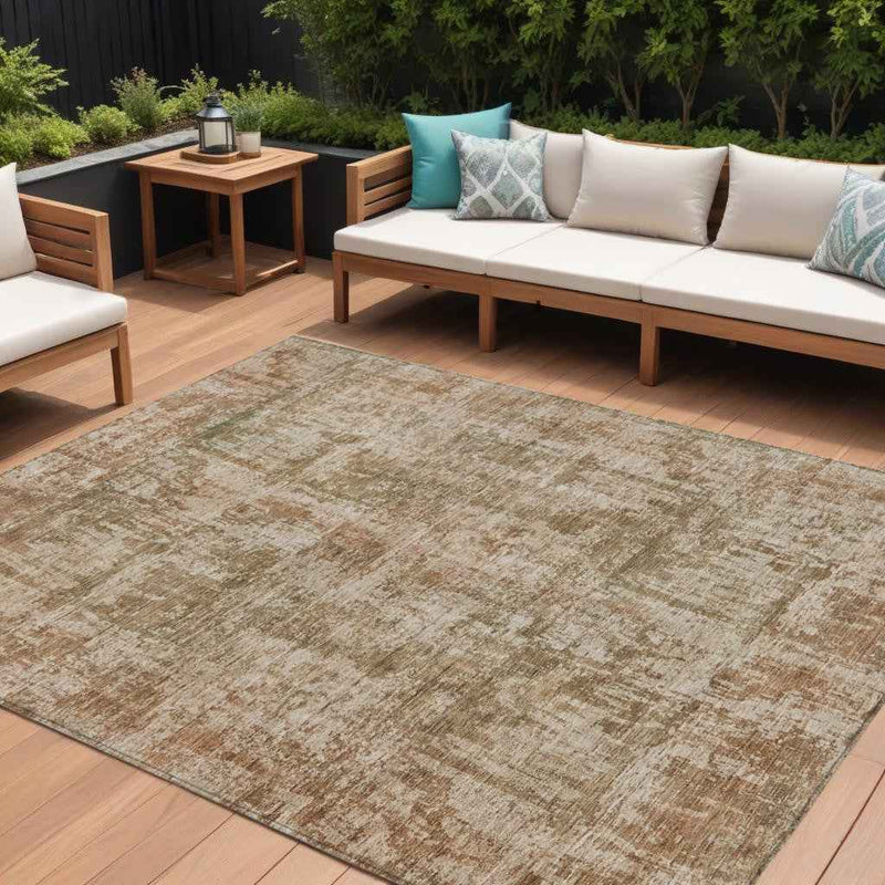 10' X 14' Beige And Copper Abstract Washable Indoor Outdoor Area Rug