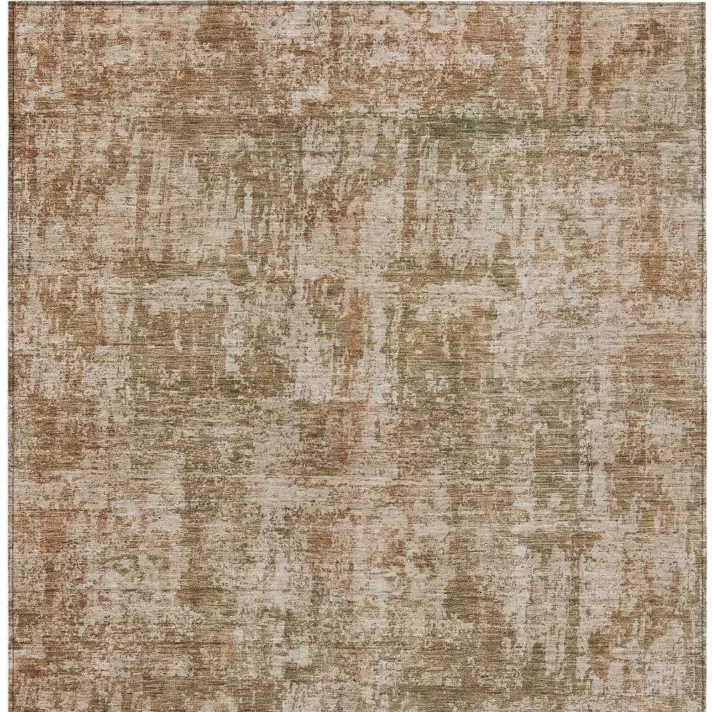 10' X 14' Beige And Copper Abstract Washable Indoor Outdoor Area Rug