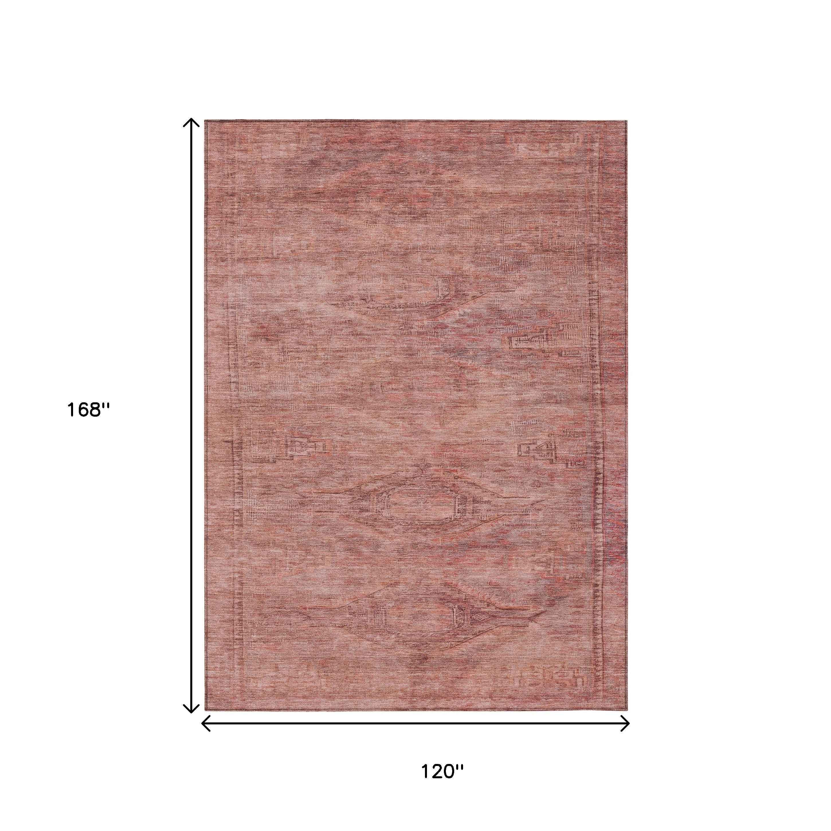 10' X 14' Terra Cotta And Salmon Aztec Washable Indoor Outdoor Area Rug