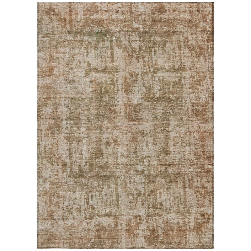 5' X 8' Beige And Copper Abstract Washable Indoor Outdoor Area Rug
