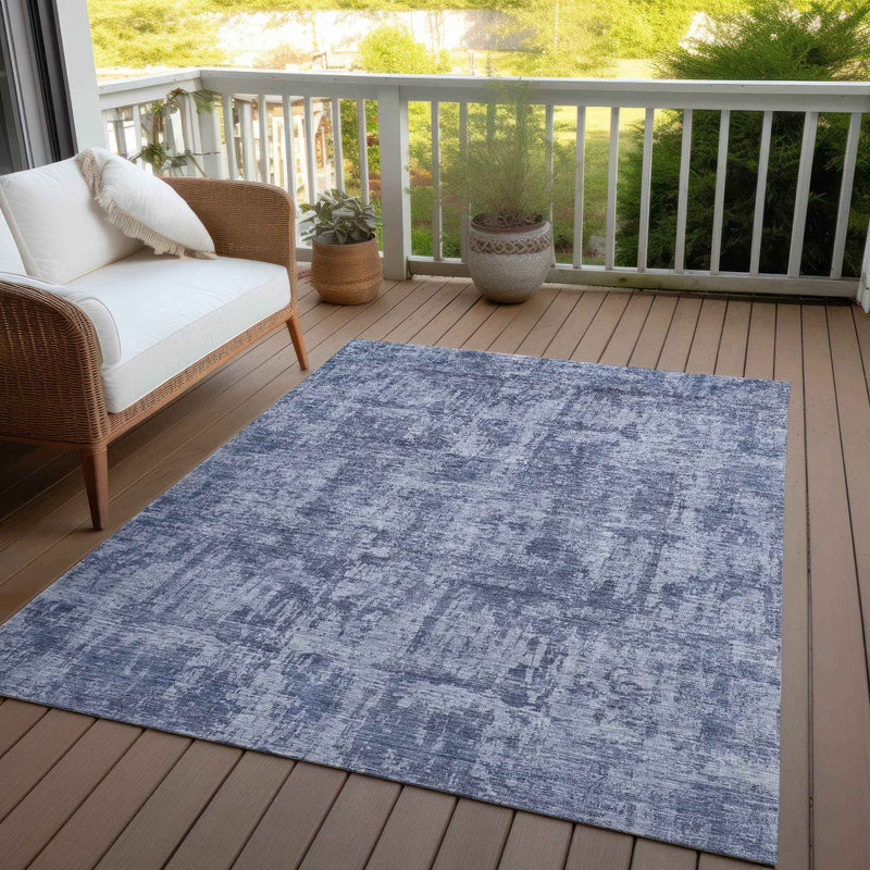 5' X 8' Blue And Ivory Abstract Washable Indoor Outdoor Area Rug