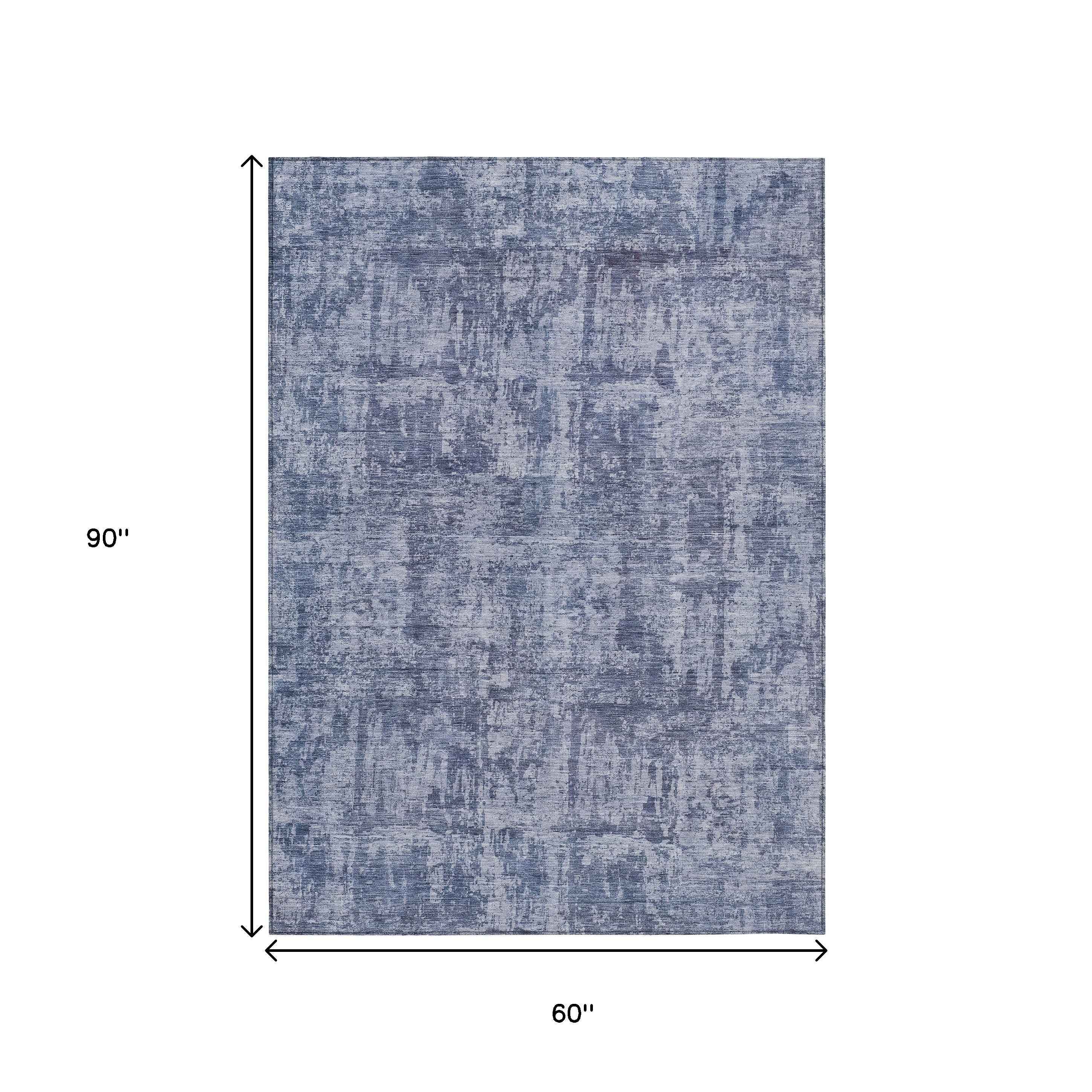 5' X 8' Blue And Ivory Abstract Washable Indoor Outdoor Area Rug
