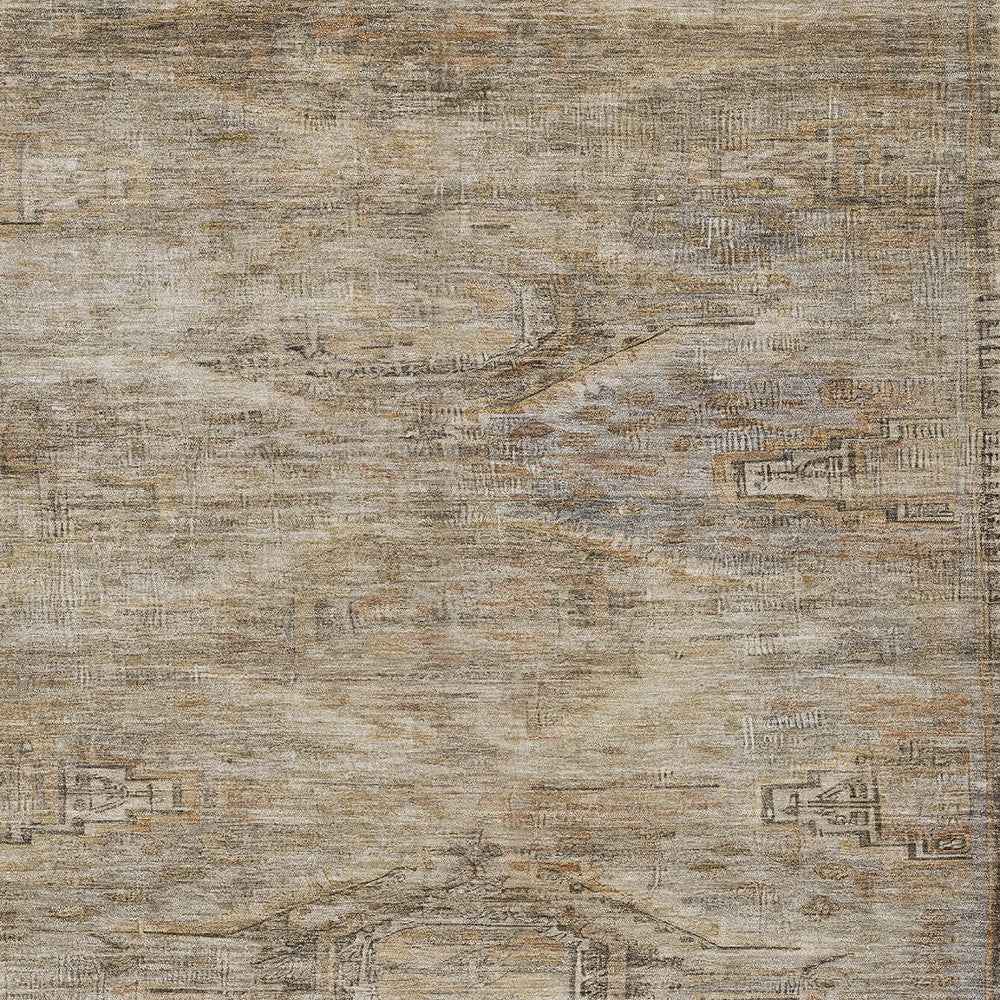 5' X 8' Brown And Taupe Aztec Washable Indoor Outdoor Area Rug