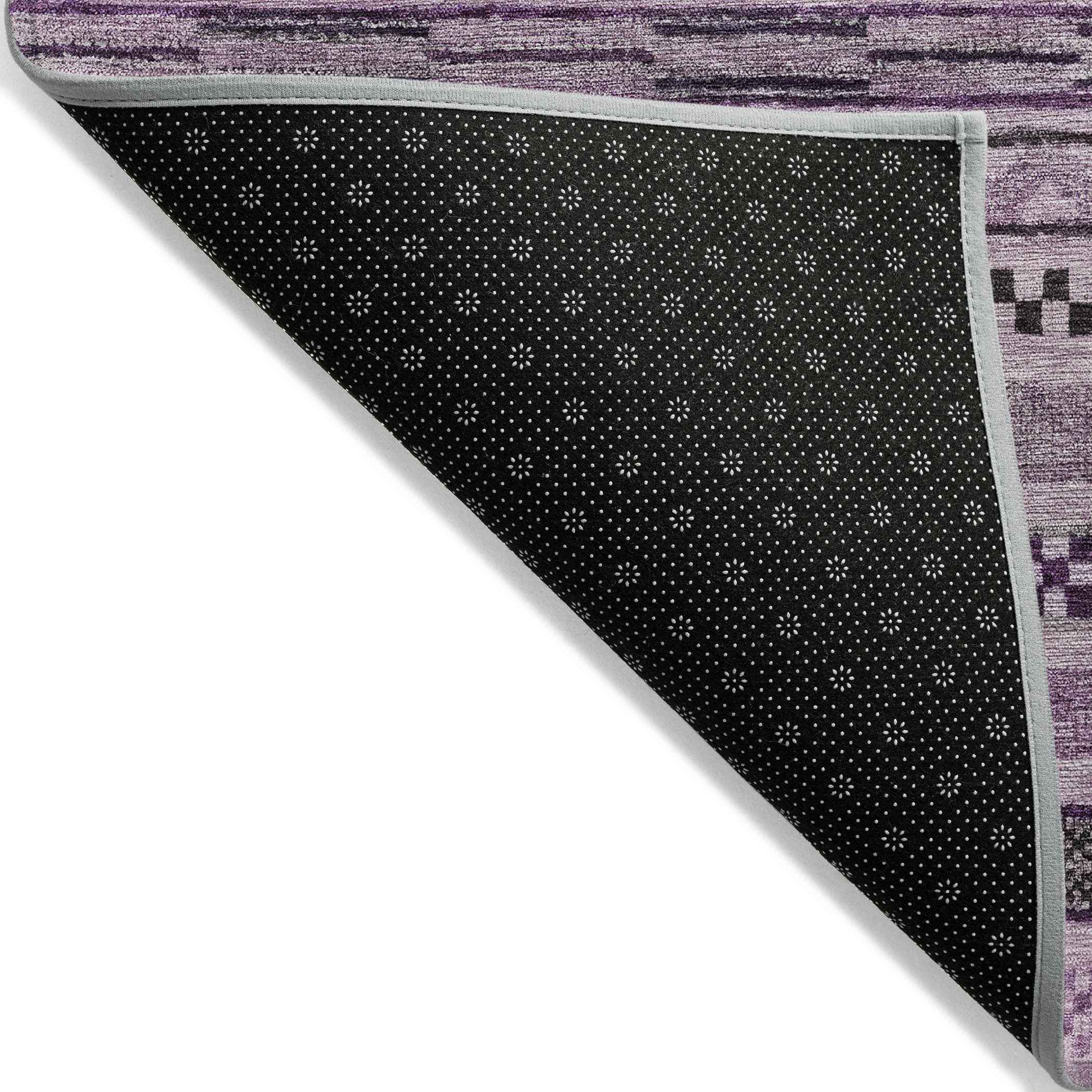 8' X 10' Plum And Lilac Striped Washable Indoor Outdoor Area Rug