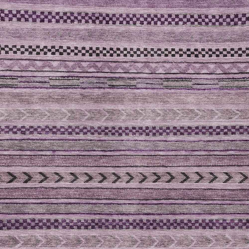 8' X 10' Plum And Lilac Striped Washable Indoor Outdoor Area Rug
