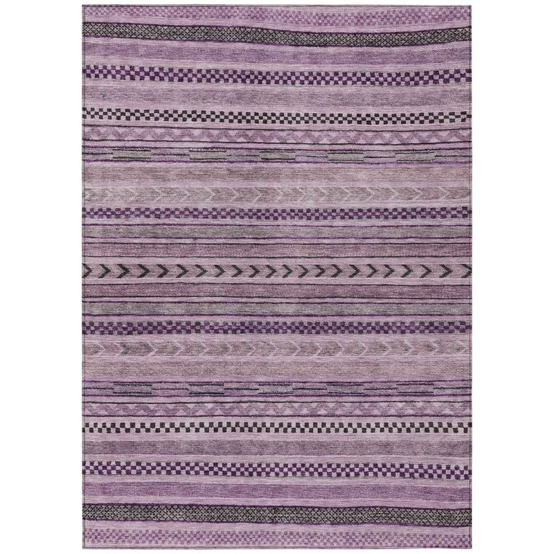 8' X 10' Plum And Lilac Striped Washable Indoor Outdoor Area Rug