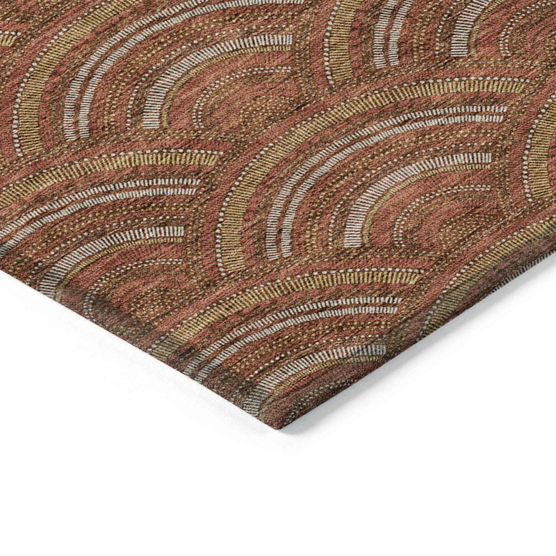 5' X 8' Orange Gold And Ivory Geometric Washable Indoor Outdoor Area Rug