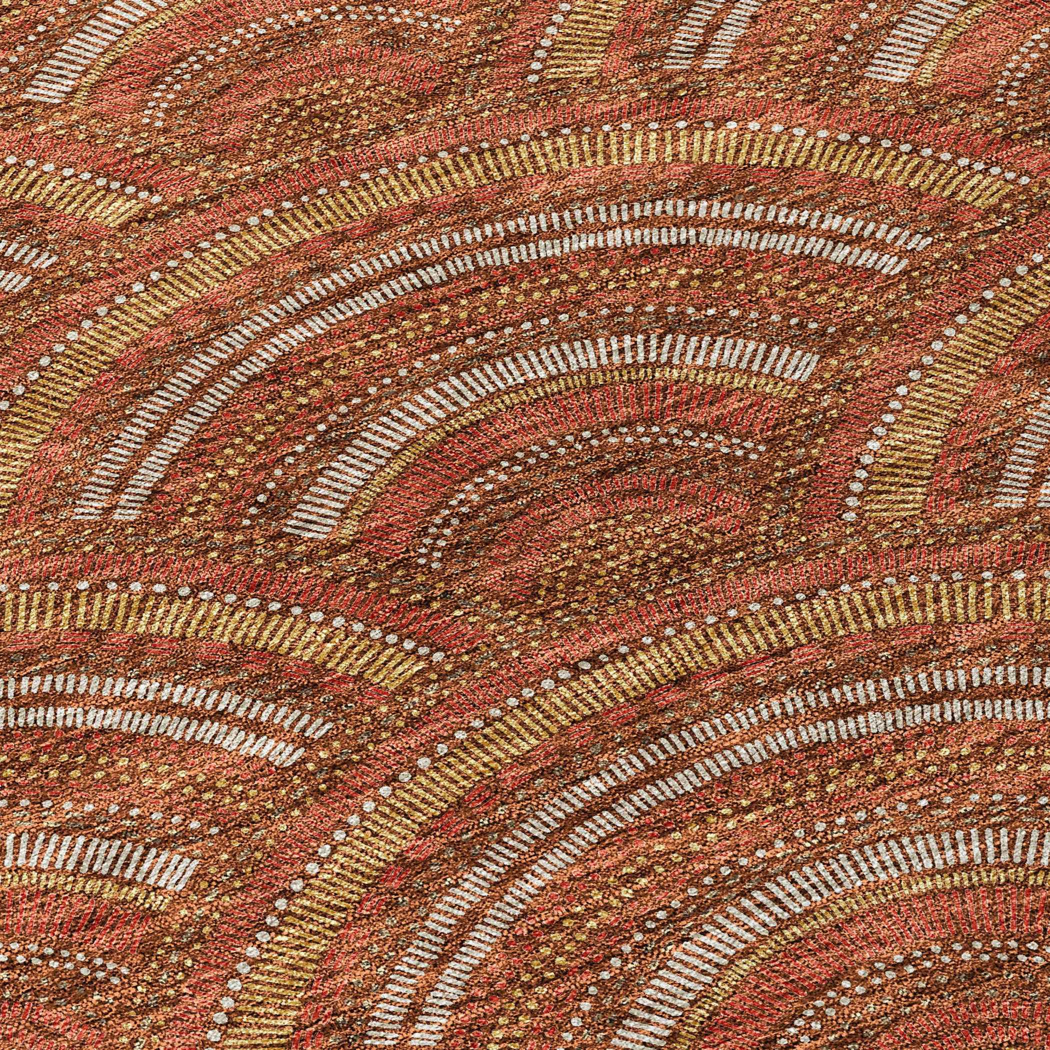 5' X 8' Orange Gold And Ivory Geometric Washable Indoor Outdoor Area Rug