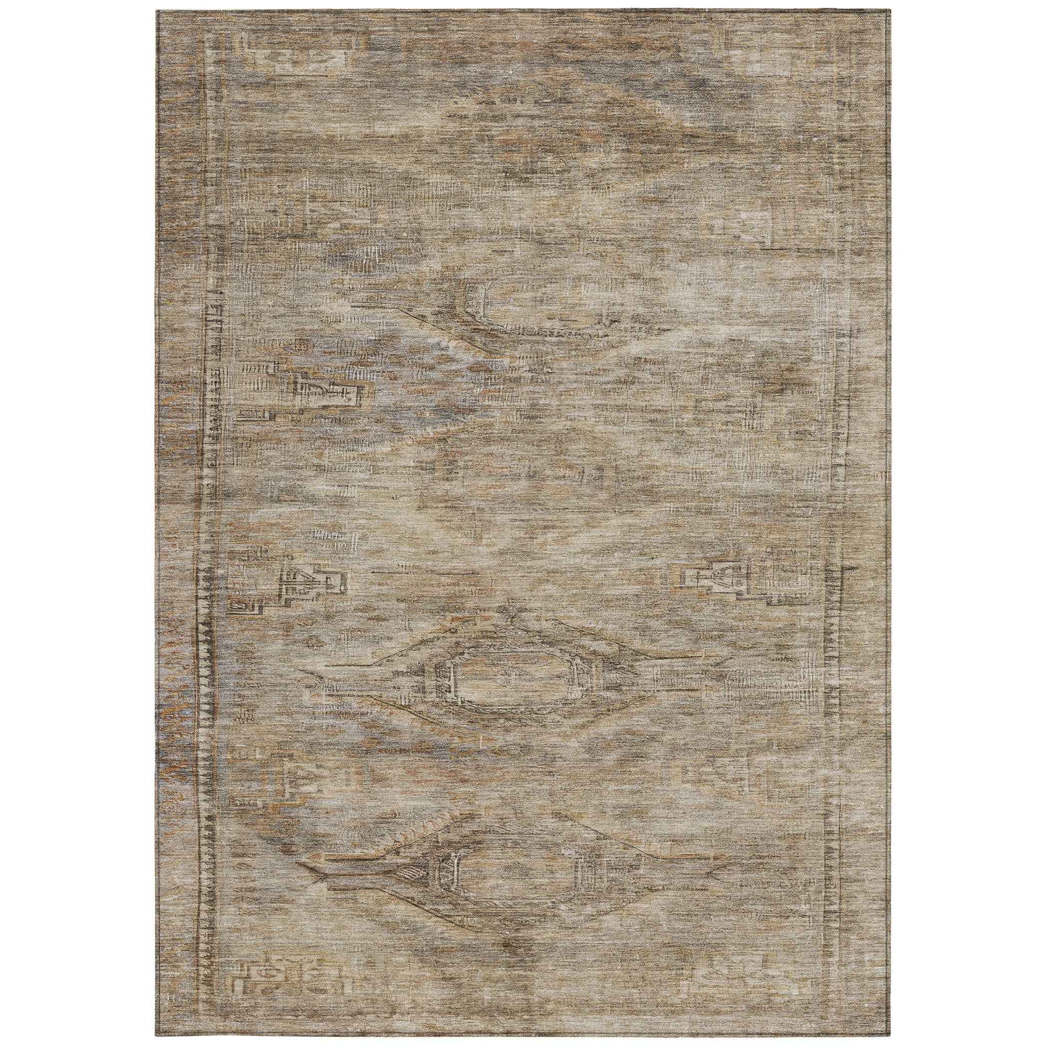 9' X 12' Brown And Taupe Aztec Washable Indoor Outdoor Area Rug