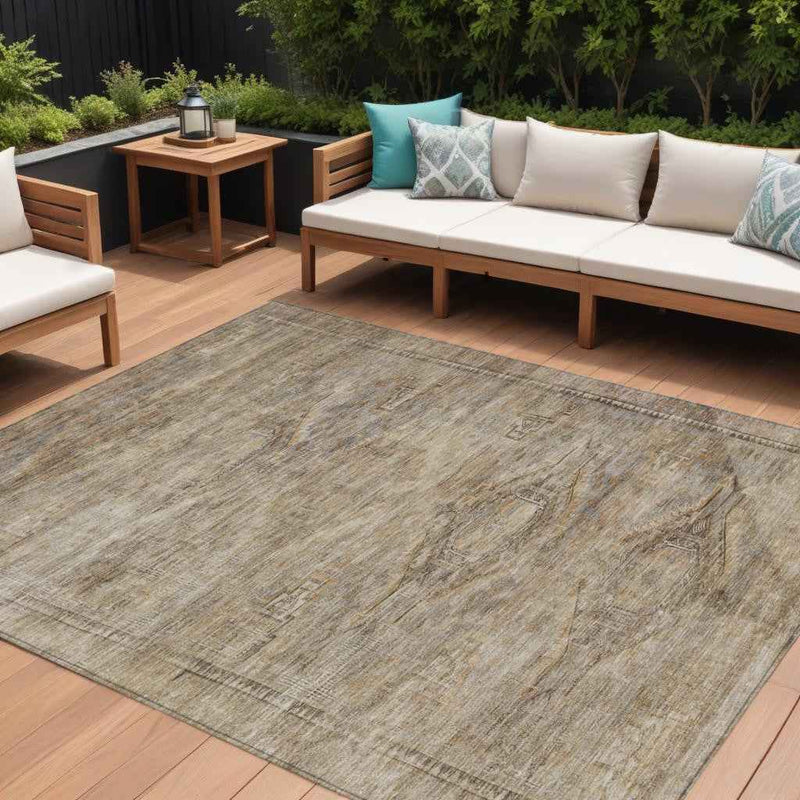 9' X 12' Brown And Taupe Aztec Washable Indoor Outdoor Area Rug