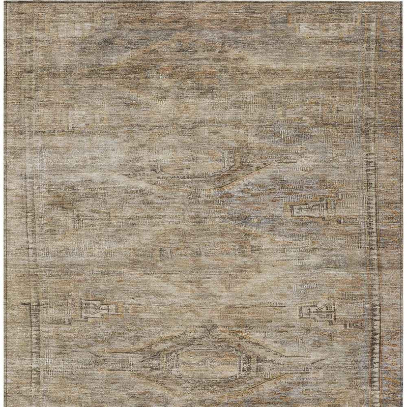 9' X 12' Brown And Taupe Aztec Washable Indoor Outdoor Area Rug