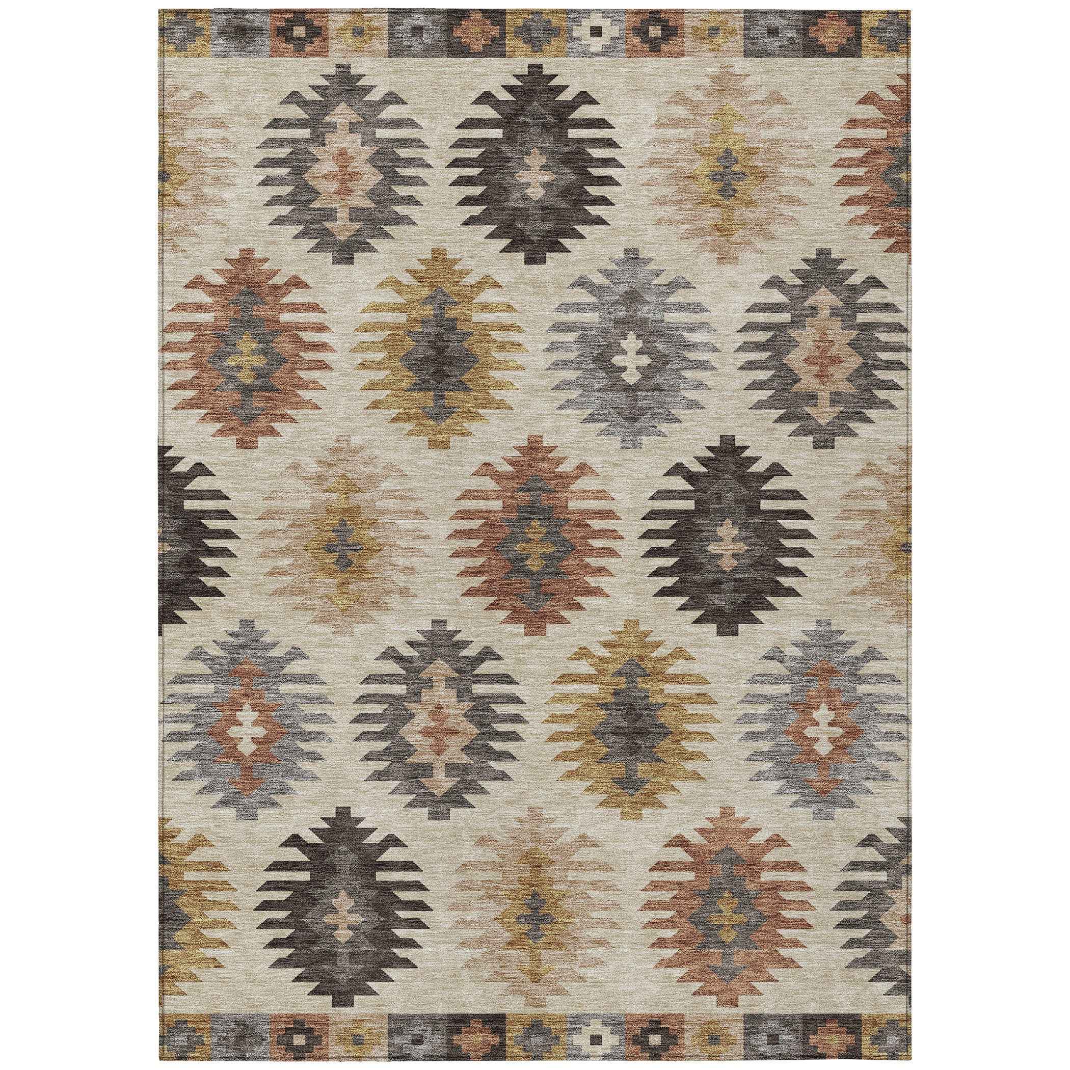 3' X 5' Beige Copper And Gray Southwestern Washable Indoor Outdoor Area Rug
