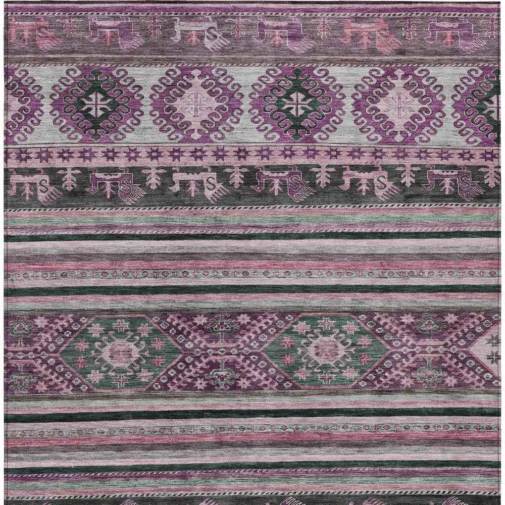 9' X 12' Purple Plum And Gray Tribal Washable Indoor Outdoor Area Rug