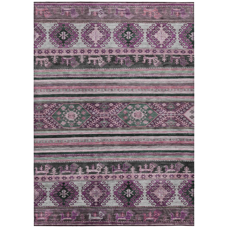 9' X 12' Purple Plum And Gray Tribal Washable Indoor Outdoor Area Rug