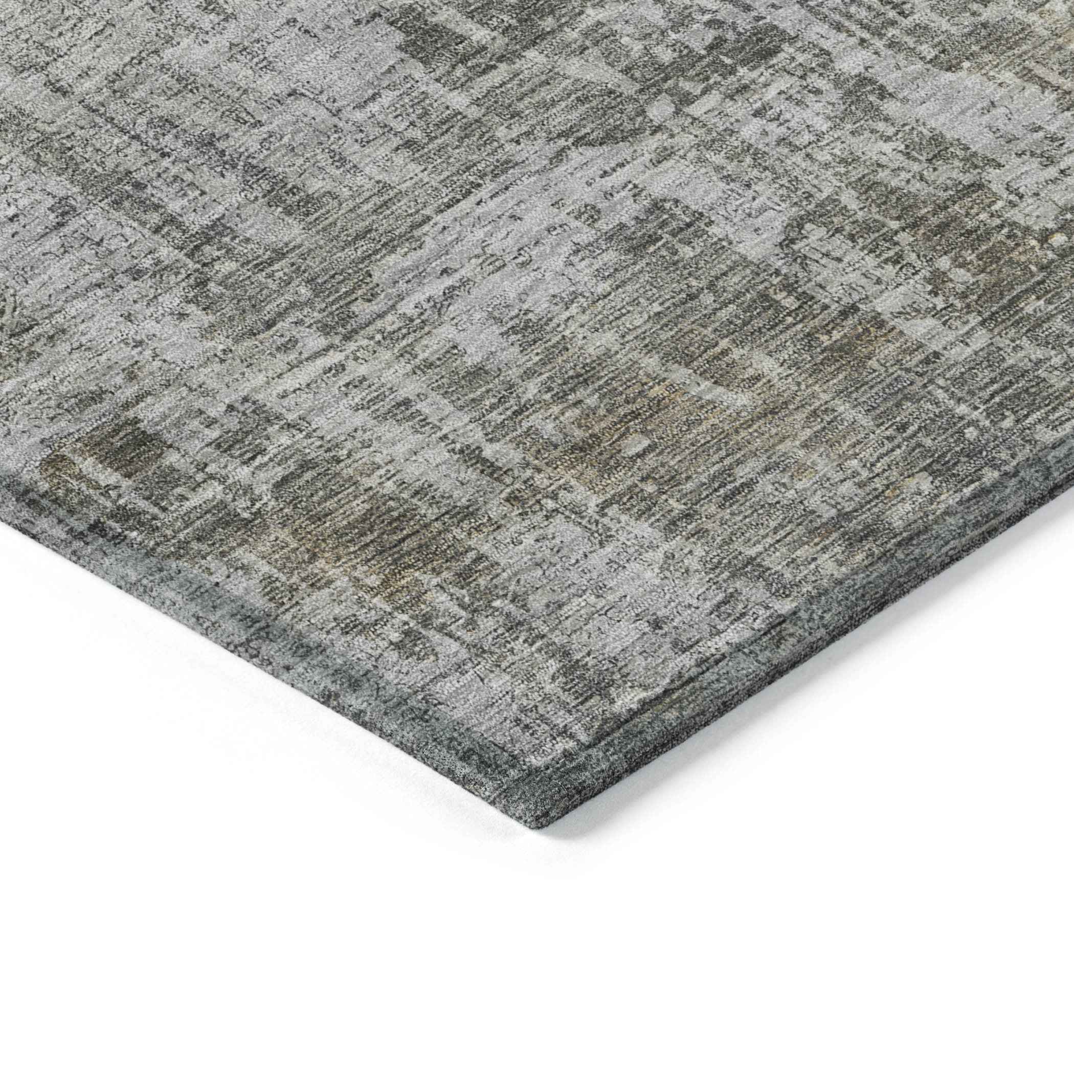 3' X 5' Pewter And Ivory Abstract Washable Indoor Outdoor Area Rug