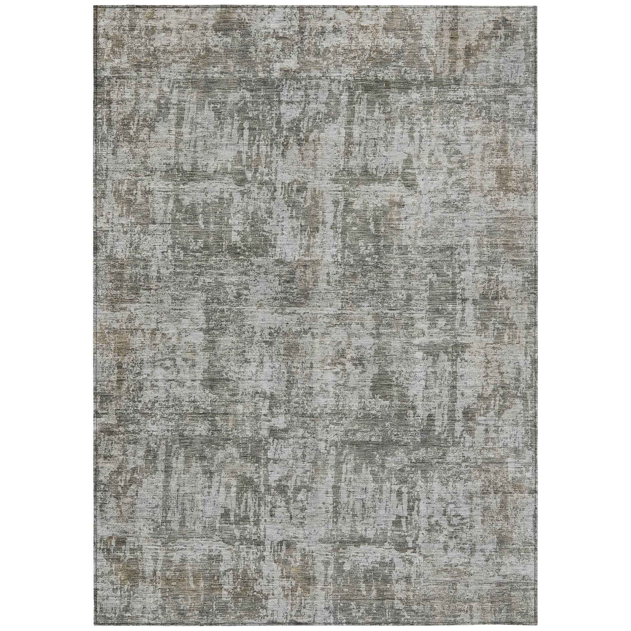 3' X 5' Pewter And Ivory Abstract Washable Indoor Outdoor Area Rug