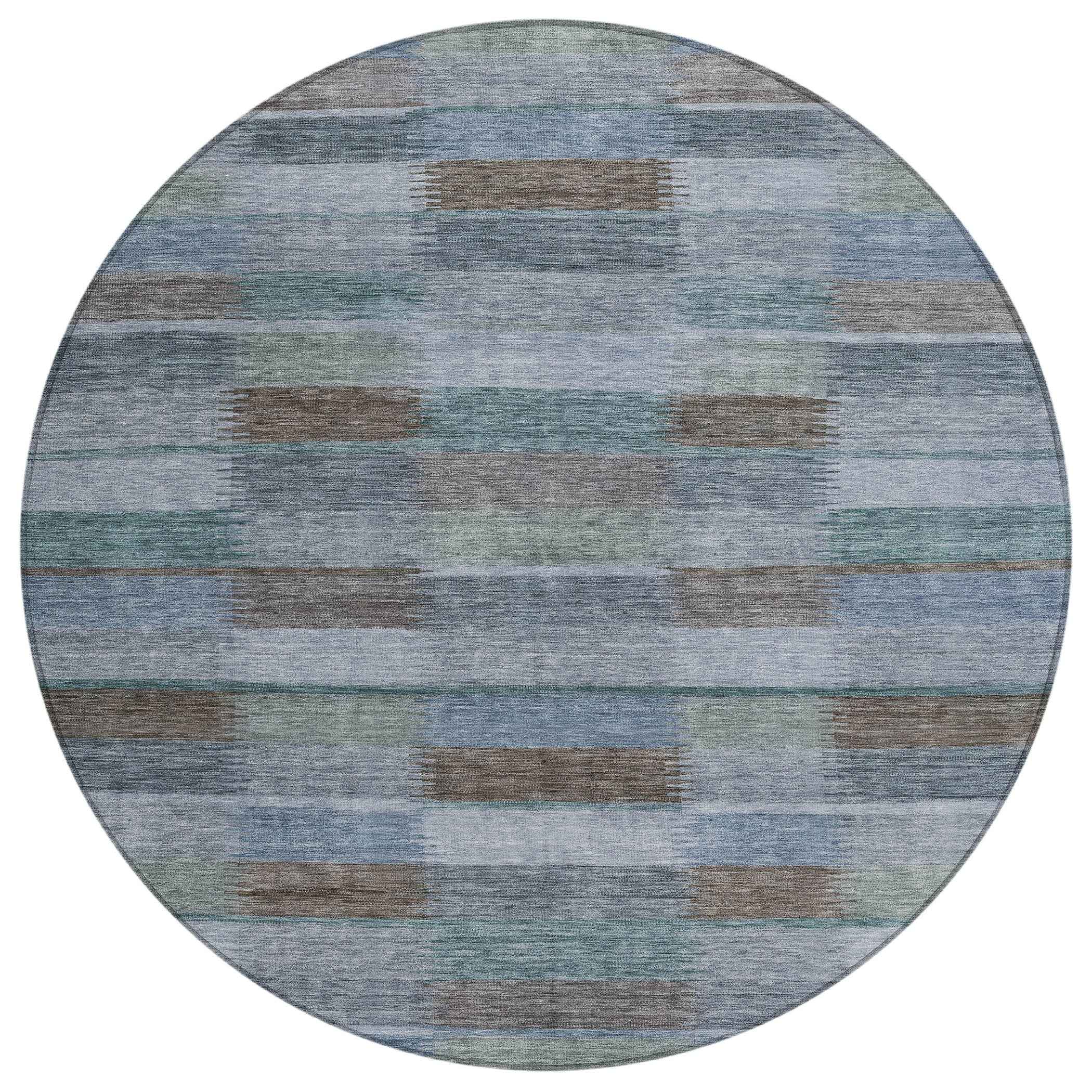 8' Blue Denim Blue And Brown Round Striped Washable Indoor Outdoor Area Rug Default Title